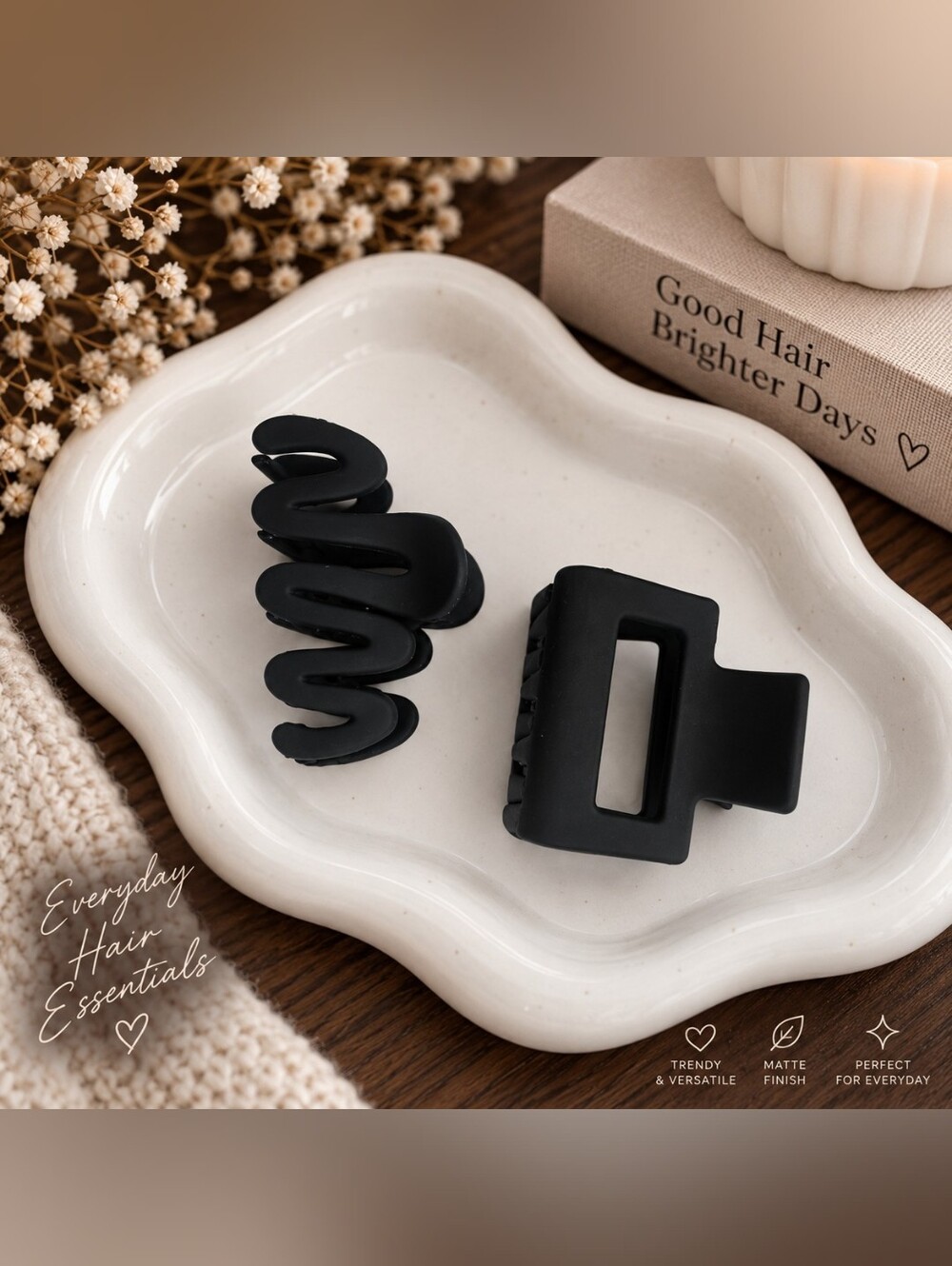 Set of 2 Black Matte Claw Hair Clips New Neutral